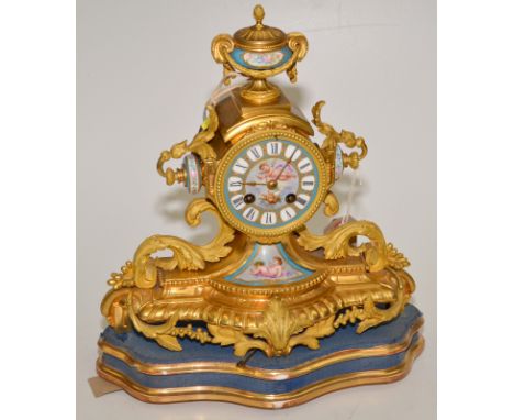 A fine French ormolu, 19th century mantel clock by Japy Freres, retailed by Bennett, London with "Sevres" dial and mount, the