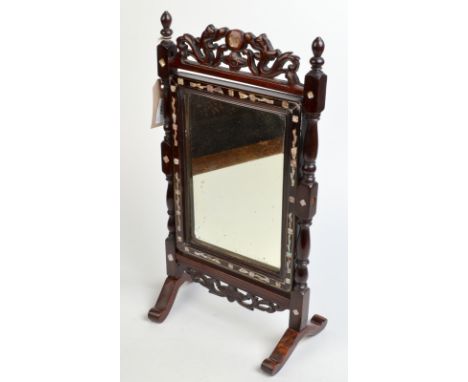 A mother of pearl inlaid huali wood mirror. Condition Report: Good condition commensurate with age