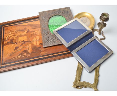 A Japanese photograph frame, a miniature portrait of a Georgian gentleman etc. 