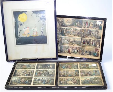 A nursery print after Willy Schermele, together with a series of 'Don Quixote' prints after Robert Cruikshank and similar Sha