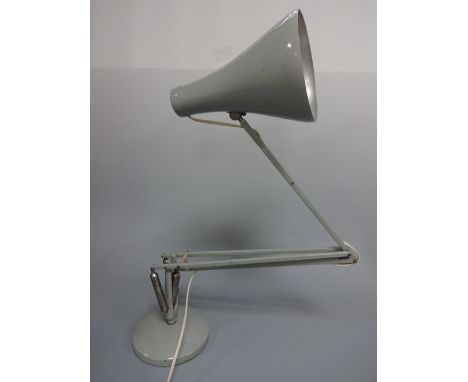 A RETRO ANGLE POISE DESK LAMP BY HERBERT TERRY & SONS, in grey with embossed makers mark, approximately 83cm max high
