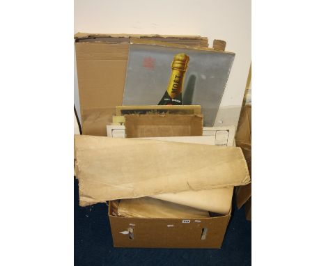 A QUANTITY OF VINTAGE ADVERTISING DISPLAY BOARDS, to include Moet & Chandon, Ogden's Tobacco, Wills Tobacco, Martell's Brandy