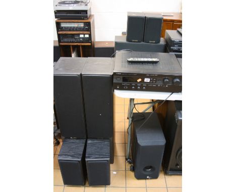 A PAIR OF TANNOY MERCURY M3 B/EYE HI-FI SPEAKERS, a Mercury MCB/Eye Centre speaker, a pair of MIB/Eye front speakers and a pa