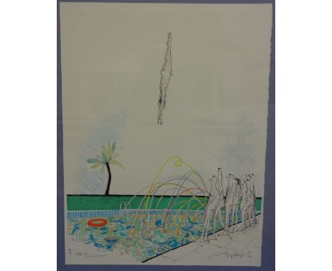 RONALD SEARLE (1920-2011), A Bigger Slash, Homage a David Hockney, lithograph, signed, titled and numbered 88/150 in pencil h