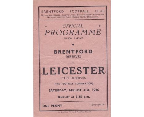BRENTFORD RES - LEICESTER RES 46    First post-war game at Griffin Park, Brentford Reserves v Leicester Reserves programme, 3