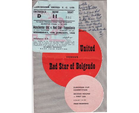 MANCHESTER UNITED - RED STAR BELGRADE 58   Programme and ticket for European Cup tie, Manchester United v Red Star Belgrade, 