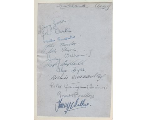 SCOTLAND ARMY AUTOGRAPHS 1944/5       An album sheet with 12 signatures including Walker, Busby, Macaulay, Thyme and Deakin. 