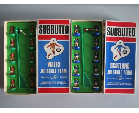 SUBBUTEO   Two Subbuteo teams, Wales (C500) and Scotland (C500), both complete red, white and blue boxes, .00 scale teams. Wa