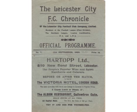 LEICESTER-TOTTENHAM 1926   Leicester City home programme v Tottenham, 13/9/1926, folds. Generally good