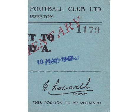 PRESTON - MAN UTD TICKET 47    Small ticket stub, Preston v Man Utd 10/5/47, "Admit to Stand "A".   Generally good