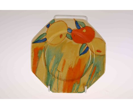 "DELECIA CITRUS", A CLARICE CLIFF PLATE, c. 1932, octagonal, decorated with an allover design of running colours and stylised
