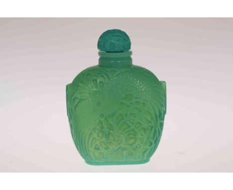A LALIQUE "LE JADE" GLASS SCENT BOTTLE AND STOPPER FOR ROGER ET GALLET, PARIS, moulded mark R.L. FRANCE and further moulded L