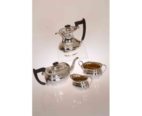 A GEORGE V SILVER FOUR PIECE TEA SERVICE, Emil Viner, Sheffield 1927 and 1928, comprising teapot, hot water pot, two-handled 