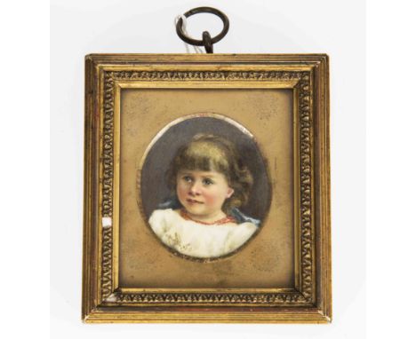 A 19TH CENTURY PORTRAIT MINIATURE, inscribed verso Minnie M. Davies..., monogrammed, oval, in a gilt frame. Oval 55mm by 50mm