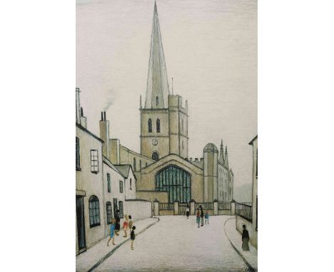 AFTER LAURENCE STEPHEN LOWRY (1887-1976), BURFORD CHURCH, coloured limited edition print published by Grove Galleries, Manche