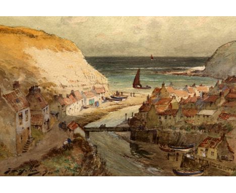 THOMAS SWIFT HUTTON (1875-1935), "STAITHES" AND "WHITBY", A PAIR, each signed and dated lower left, watercolours, framed. 22.