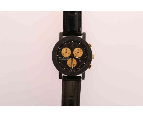 A BULGARI CARBONGOLD PARIS LIMITED EDITION WRISTWATCH, no. 255/999, the black dial with baton markers, three subsidiary dials