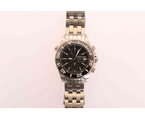 A DI BACARRI STAINLESS STEEL LIMITED EDITION AUTOMATIC WRISTWATCH, the black dial with baton markers, subsidiary dials, calen