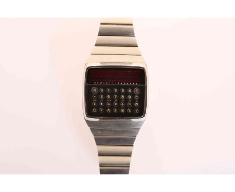 A HEWLETT PACKARD STAINLESS STEEL HP-01 DIGITAL CALCULATOR WRISTWATCH, MODEL 1, c.1977, with LED display. 42mm

Note: The Hew