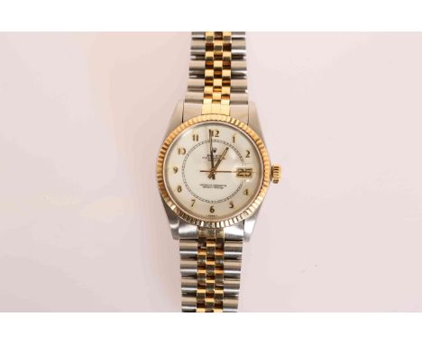 A ROLEX OYSTER PERPETUAL DATEJUST SUPERLATIVE CHRONOMETER BI METAL WRISTWATCH, ref. 16013, no. 7008173, the white dial with c