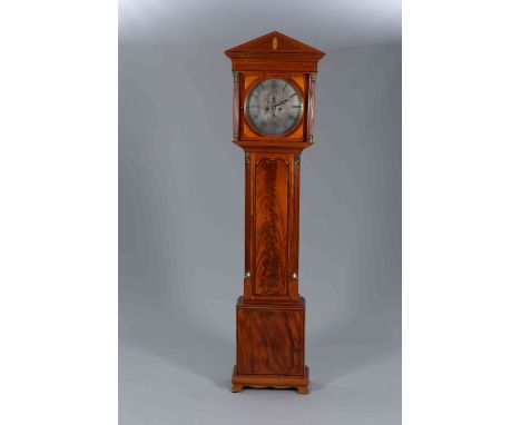 A 19TH CENTURY INLAID MAHOGANY EIGHT DAY LONGCASE CLOCK, the circular 14½-inch silvered dial, signed Thomas Hood/ Airdrie, wi