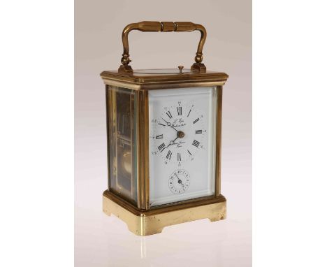 L'EPEE, A FRENCH BRASS CASED REPEATER CARRIAGE CLOCK, the white enamel dial, signed, with Roman and modern numerals and subsi