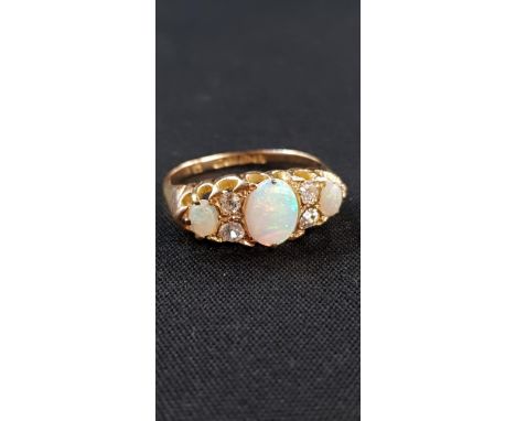 18 CARAT YELLOW GOLD OPAL &amp; DIAMOND RING