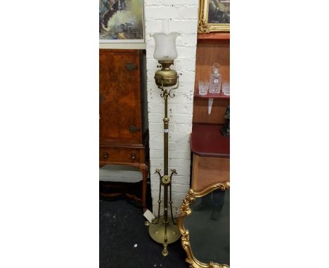 ART NOUVEAU BRASS STANDARD/RISE AND FALL OIL LAMP