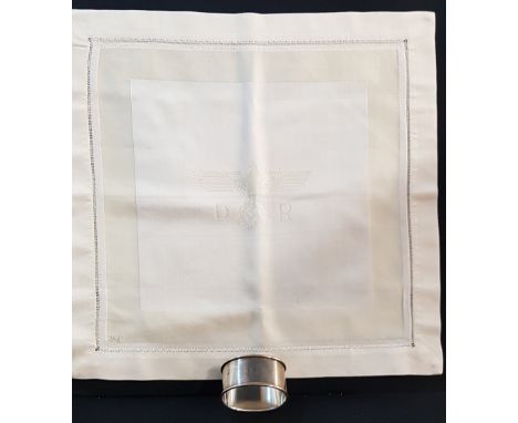 DEUTSCHE REICHSBAHN NAPKIN &amp; ACCOMPANYING SILVER NAPKIN RING FROM HERMAN GOERING'S SONDERZUG (SPECIAL TRAIN) DINING WAGON