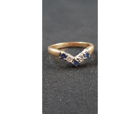 GOLD SAPPHIRE AND DIAMOND WISHBONE RING 