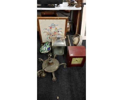 QUANTITY OF OLD CEILING LIGHTS, CLOCKS AND FIRESCREEN