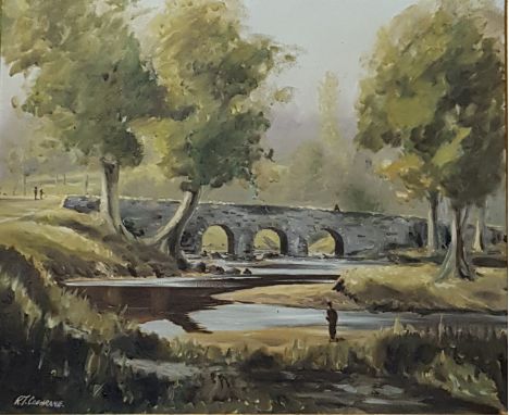 R T COCHRANE OIL ON CANVAS - BOY FISHING