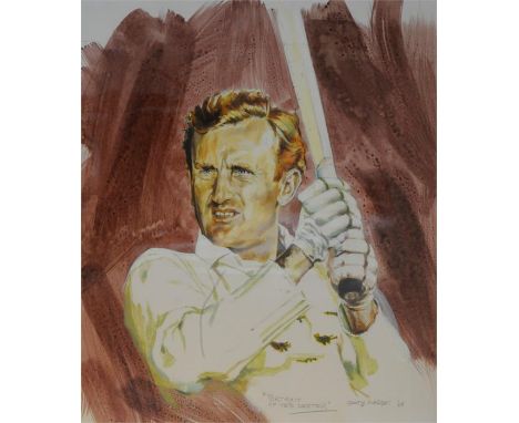 "Portrait of Ted Dexter". Sussex and England. Watercolour. 1968. 10.25x8.5 inches. Framed and glazed. (Back cover)