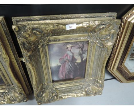 A vintage print on board of lady in ornate gilt and plaster effect frame 