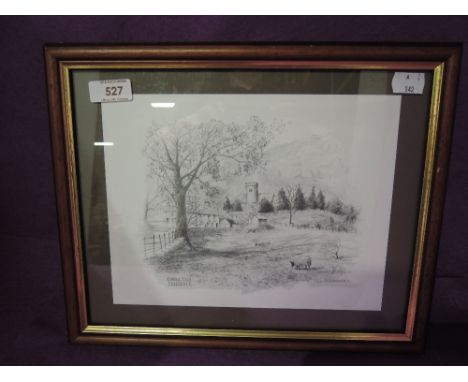 A print after pencil drawing by Collin Williamson, Chapel Stile, Langdale Valley