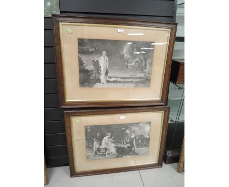 A pair of vintage prints in oak frames