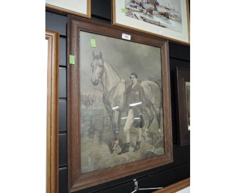 A vintage print of man and horse