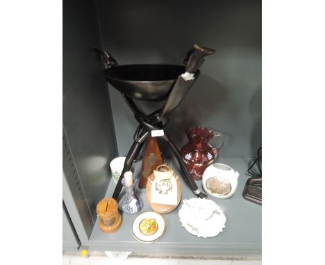 A selection of miscellaneous including metronome, ethnic stand, painted glass etc