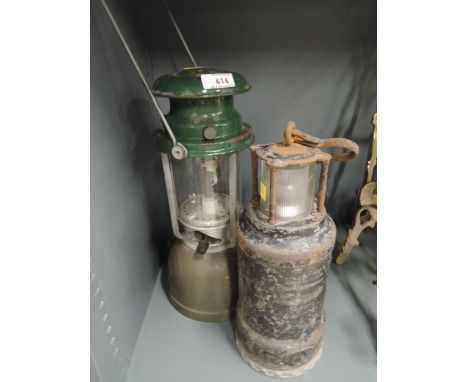An Oldham Type S miners lamp and a tilly lamp