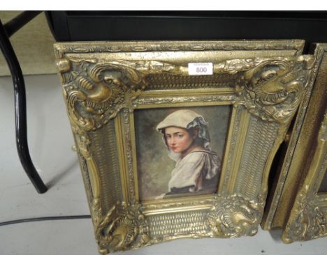 A vintage print on board of skullery maid in ornate gilt and plaster effect frame 