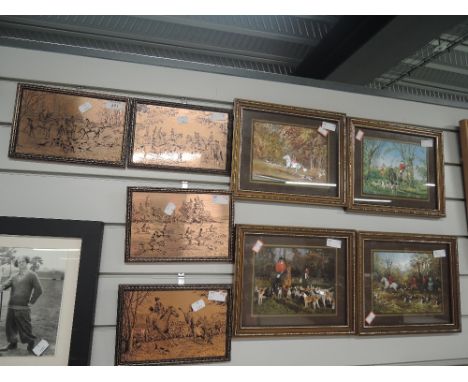 A selection of vintage hunting and fox theme prints and etched copper plates