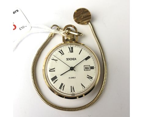A Sekonda gold plated pocket watch with 19 jewel manual movement 