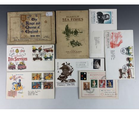 First Day Covers and two cigarette card albums entitled The Kings and Queens of England 1066-1935 and An Album of Sea Fishes