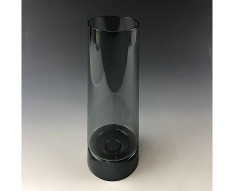 A 1960s Dartington Glass candle lamp and shade in smoky glass, designed by Frank Thrower