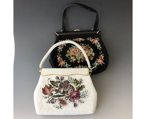 Two vintage beadwork / needlepoint handbags, one having matched purse and case