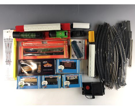 Model railway including a Hornby 8544 4-6-0 locomotive and tender, and a Bachmann Diesel shunter