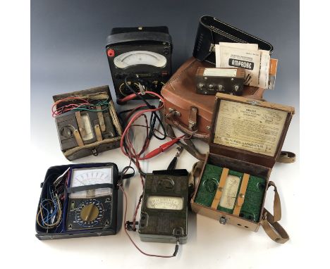 A quantity of vintage electronic test equipment including Avometers and Megger testers