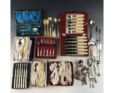 A quantity of vintage cased and other cutlery, including Community Plate and a Victorian butter, preserve and pickle set etc