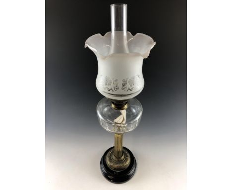 A Victorian brass-columnar oil lamp