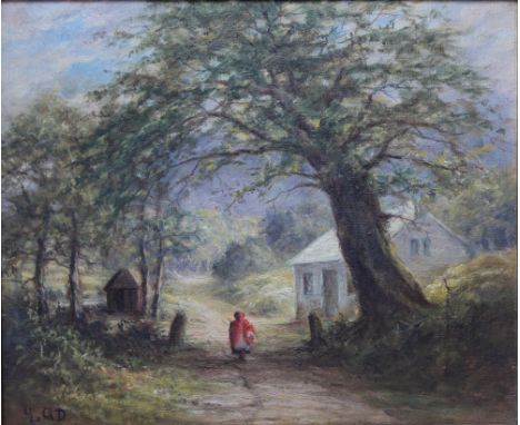 J. A. DANIEL (Exh: 1903).  Sketch of cottage, Glen Nevis, Fort William, see verso, initialled lower left, oil on canvas, fram